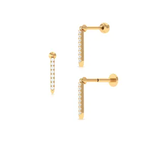 Minimalist Diamond Line Bar Earring for Helix Piercing