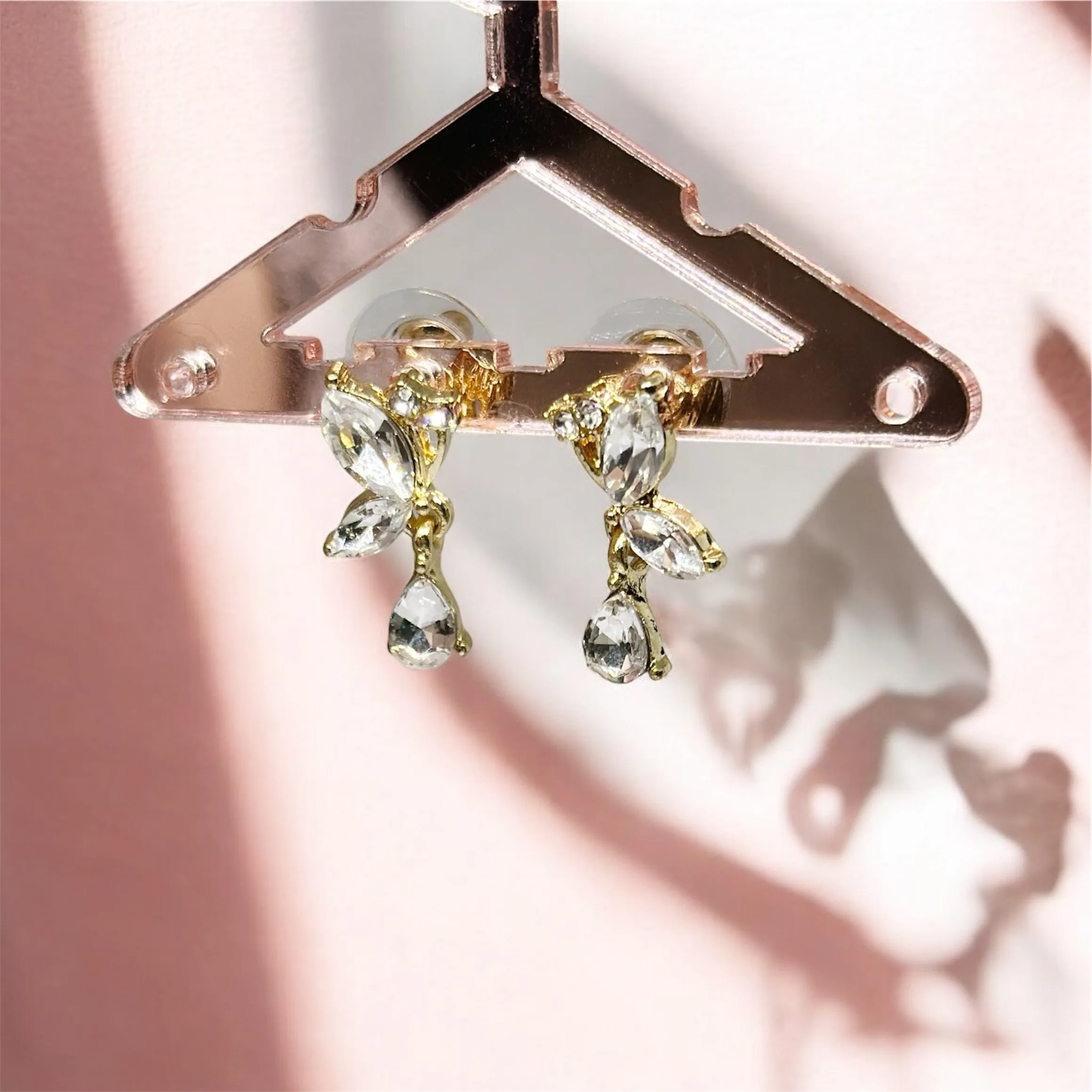 Minimalist - Gold rhinestone butterfly earrings