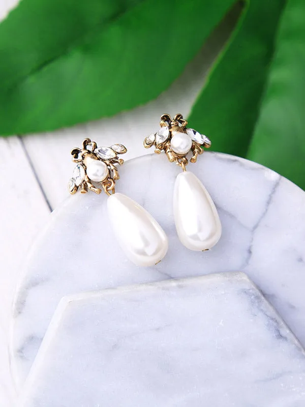 Minimalist Pearl Insect Earrings