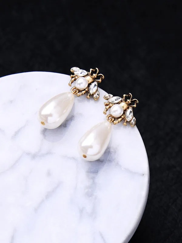 Minimalist Pearl Insect Earrings