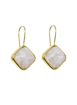 Minimalist Square Shaped Moonstone Hook Earrings LE036