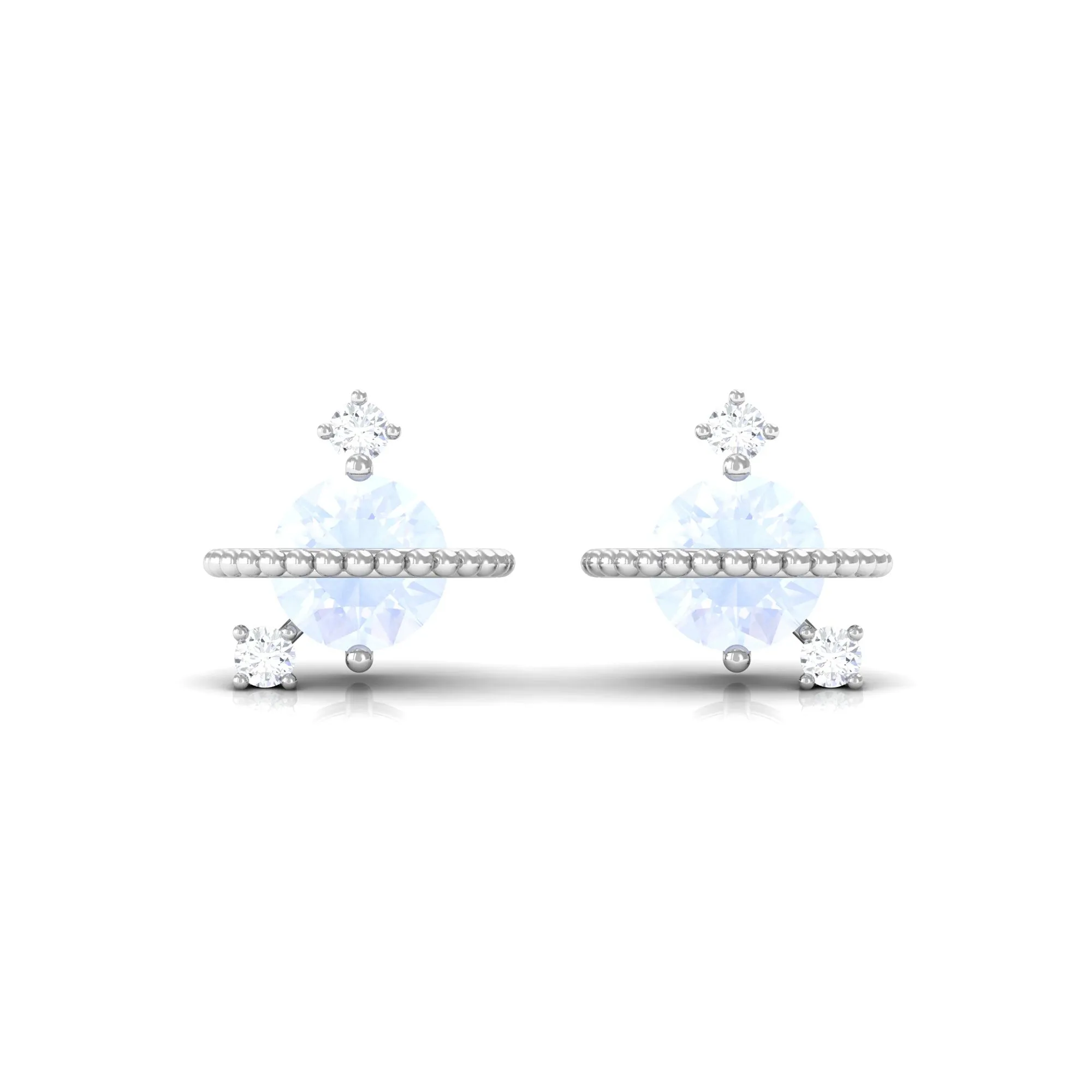 Moonstone Contemporary Celestial Stud Earrings with Diamond