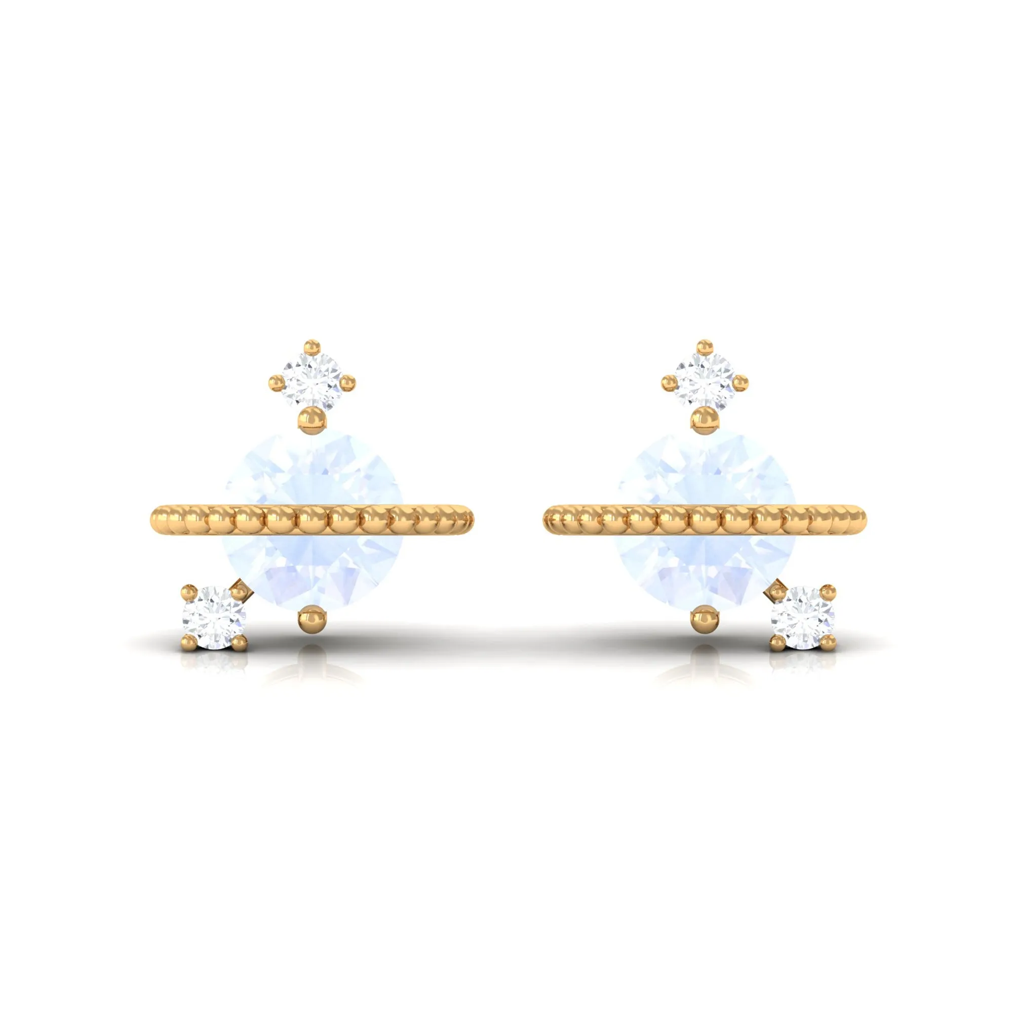 Moonstone Contemporary Celestial Stud Earrings with Diamond