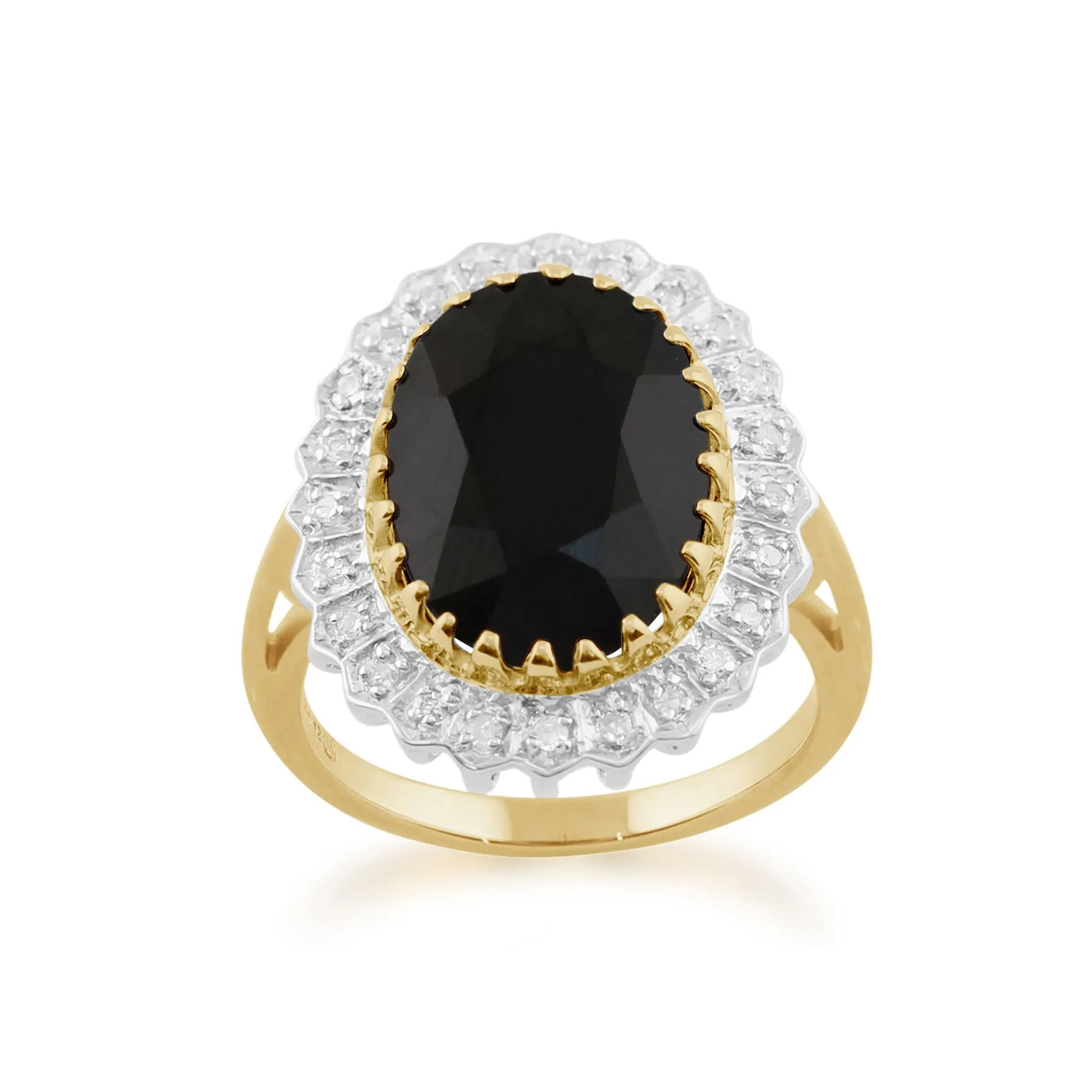 Natürlicher Saphir & Diamant Oval Ring in 9ct Gelb Gold