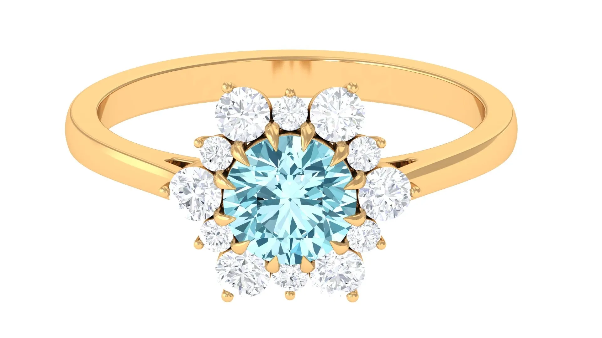 Natural Aquamarine Halo Engagement Ring with Diamond