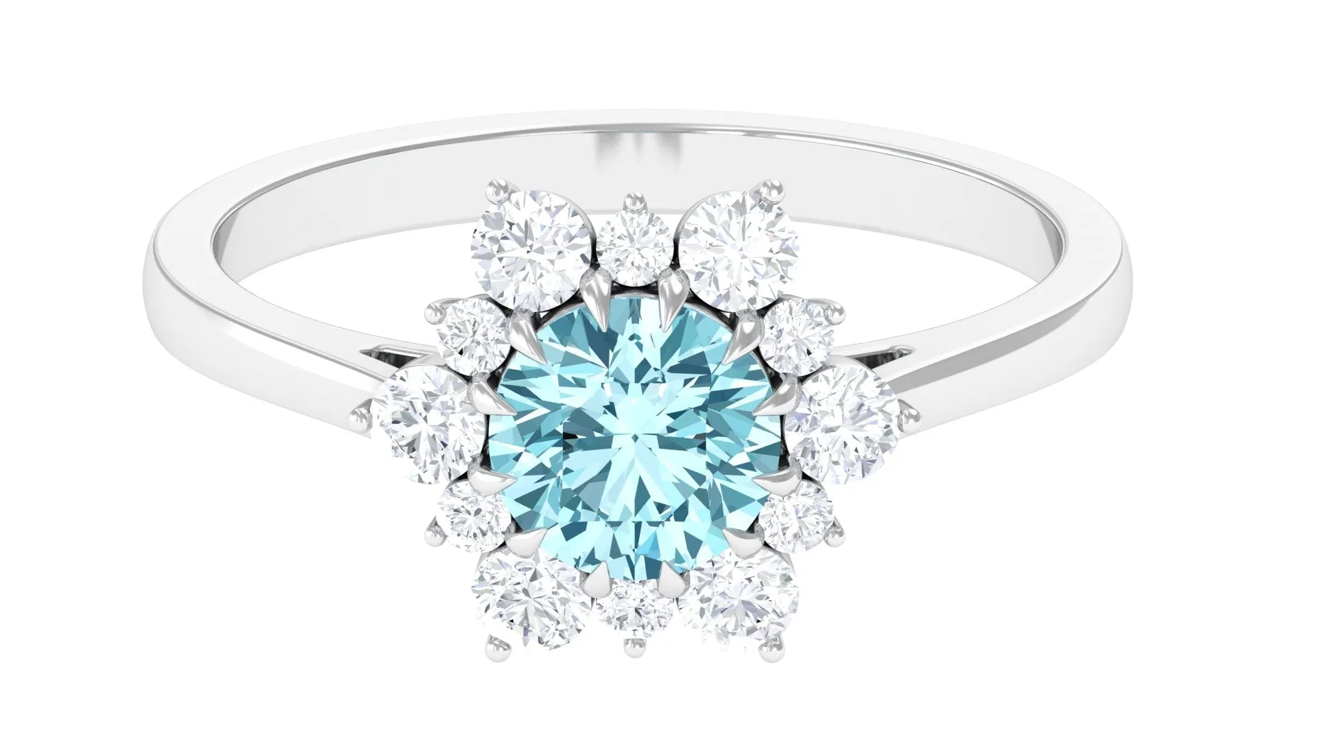 Natural Aquamarine Halo Engagement Ring with Diamond