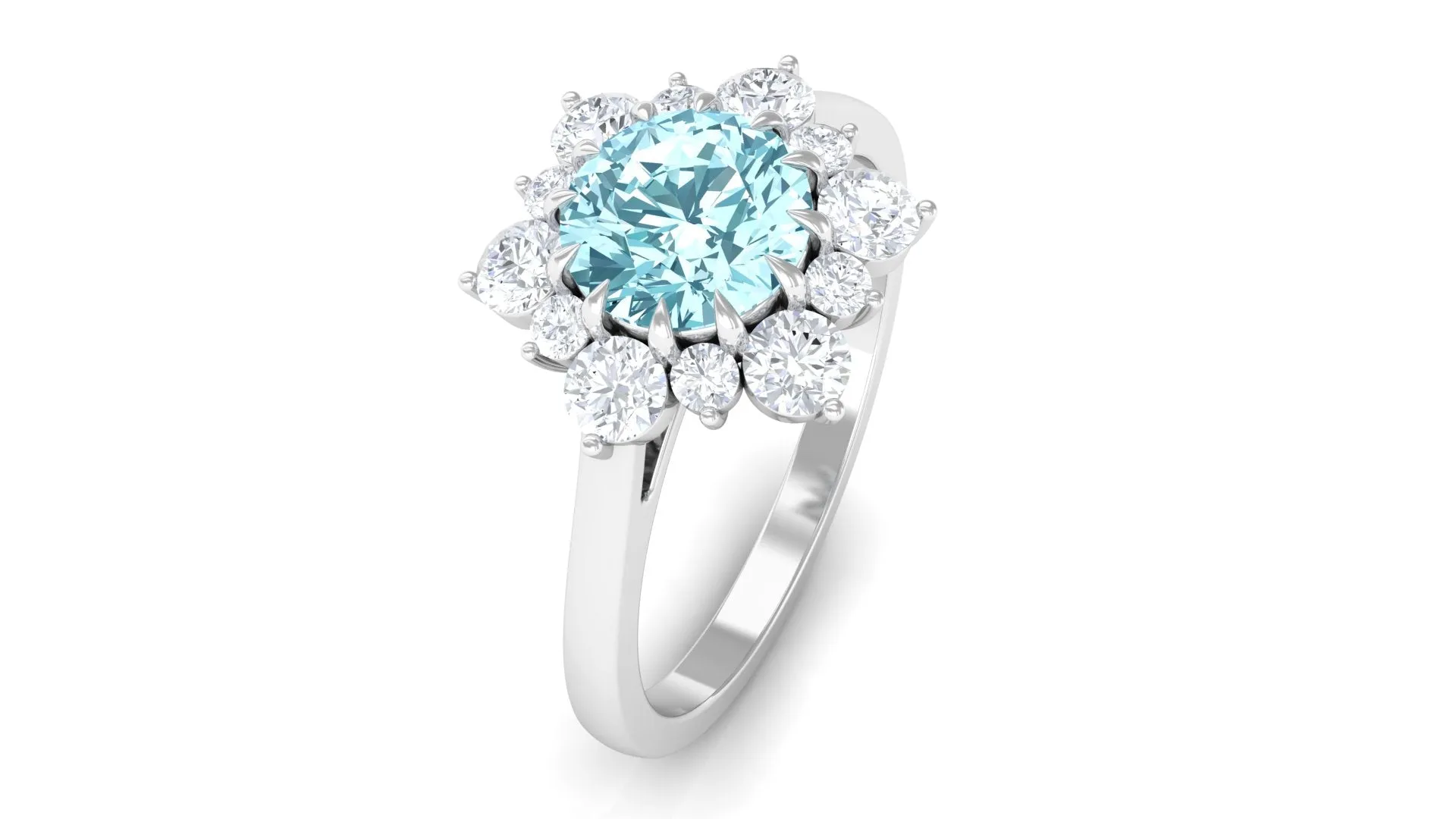 Natural Aquamarine Halo Engagement Ring with Diamond