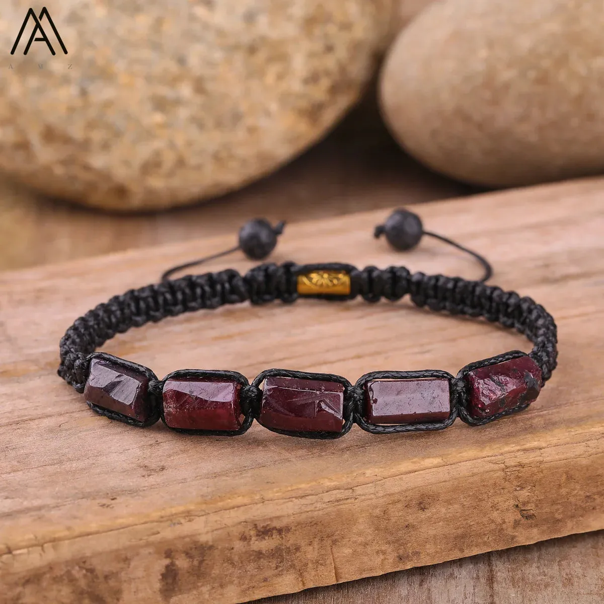 Natural Black Tourmaline Nugget Beads Knotted Handmade Woven Bracelet Women Stone Beads Braid Bracelet Adjustable N0456AMI