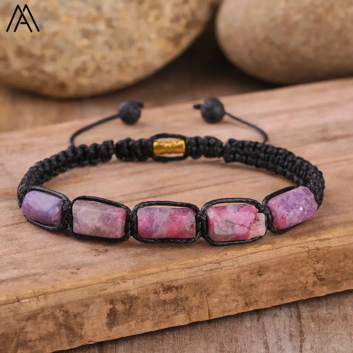 Natural Black Tourmaline Nugget Beads Knotted Handmade Woven Bracelet Women Stone Beads Braid Bracelet Adjustable N0456AMI