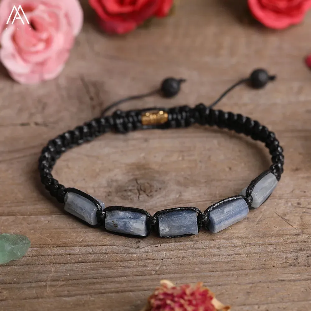 Natural Black Tourmaline Nugget Beads Knotted Handmade Woven Bracelet Women Stone Beads Braid Bracelet Adjustable N0456AMI