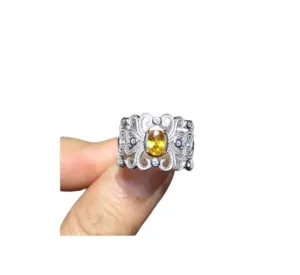 Natural Citrine Gemstone 925 Sterling Silver Ring