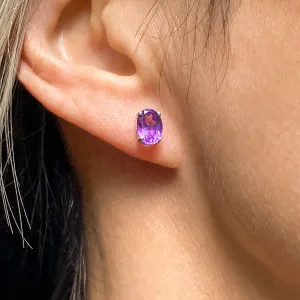 Oval Amethyst Stud Earrings, 6x8mm