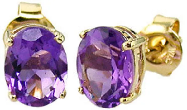 Oval Amethyst Stud Earrings, 6x8mm