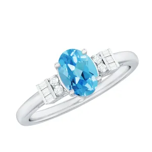 Oval Cut Aquamarine Classic Engagement Ring with Diamond