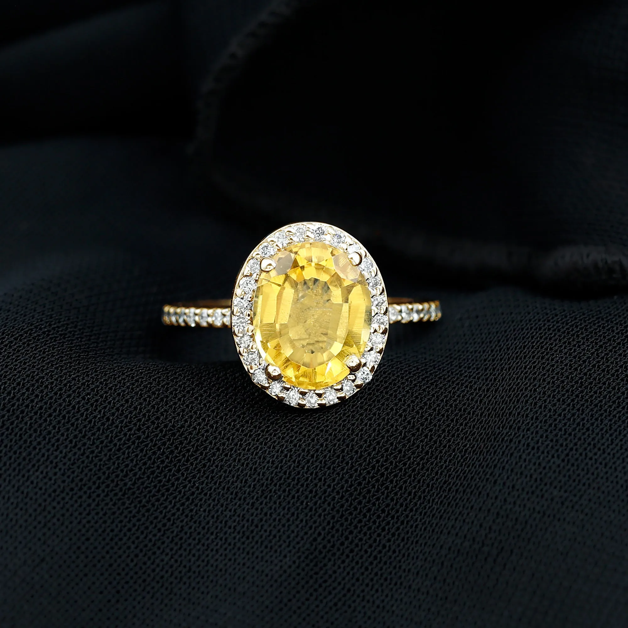 Oval Cut Created Yellow Sapphire and Diamond Classic Halo Ring