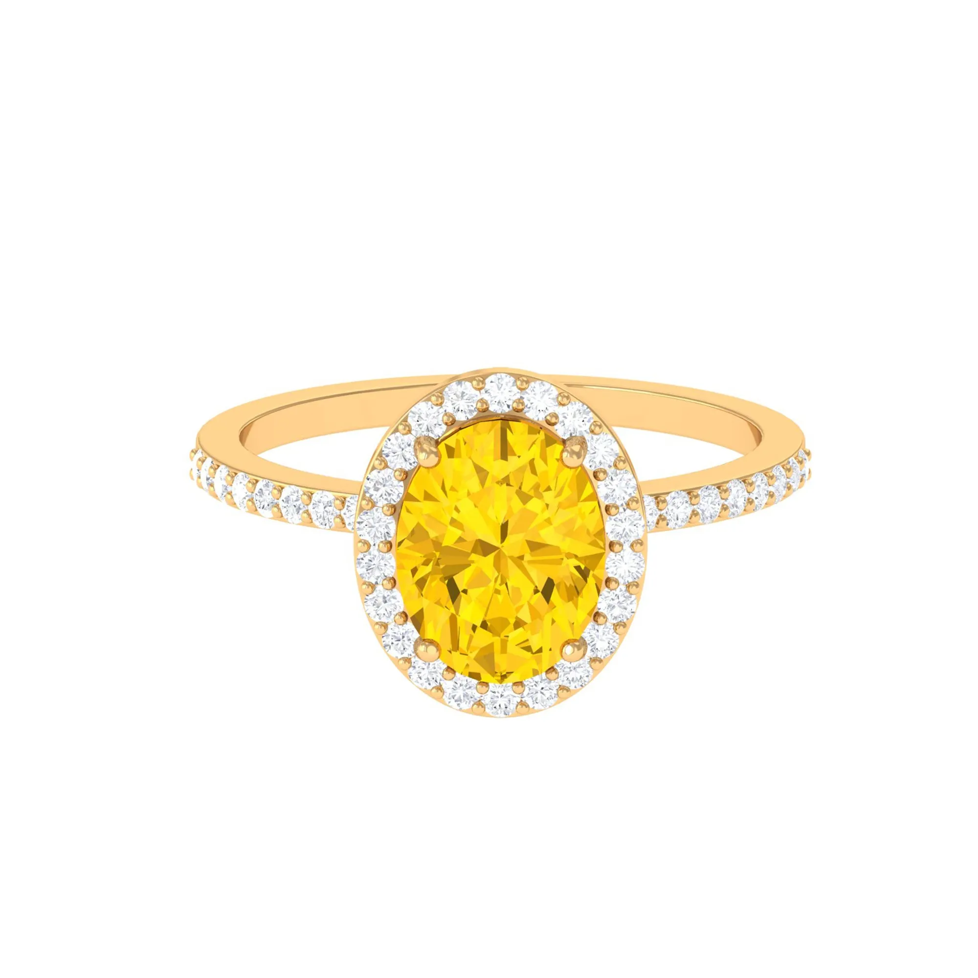 Oval Cut Created Yellow Sapphire and Diamond Classic Halo Ring