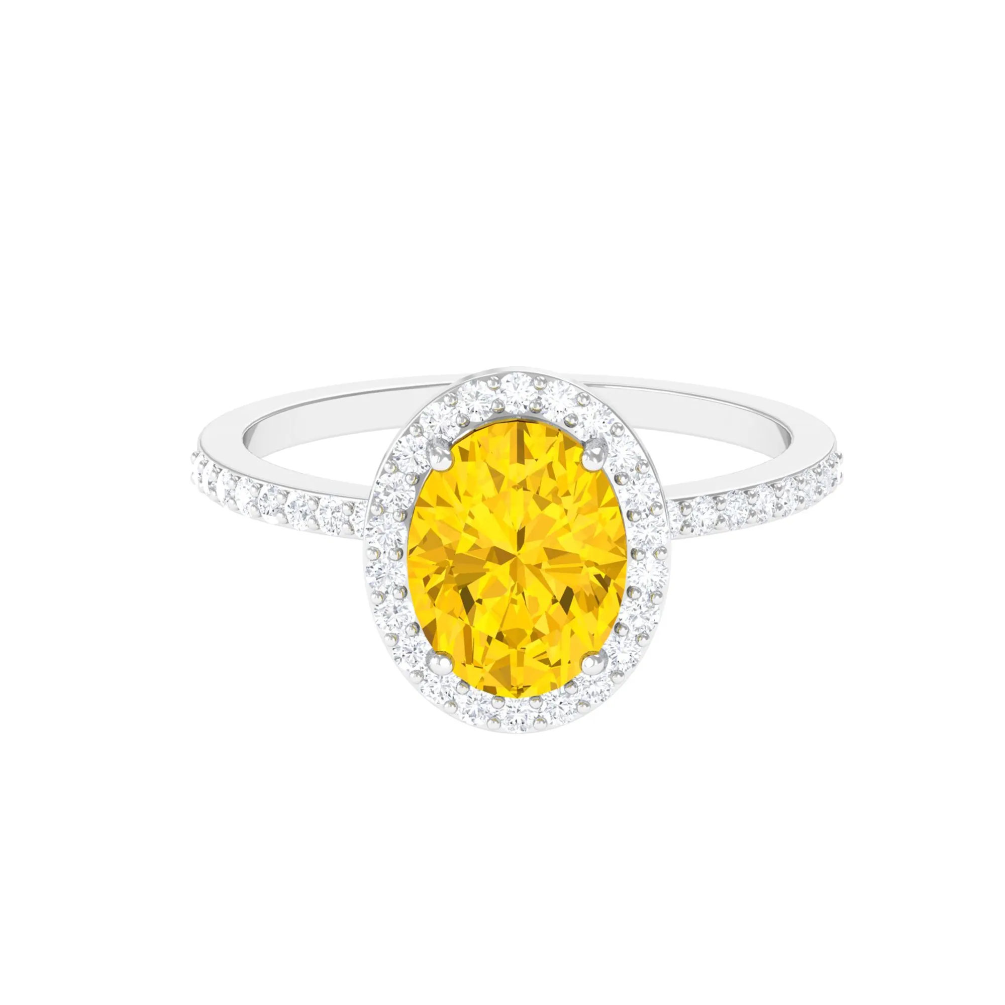 Oval Cut Created Yellow Sapphire and Diamond Classic Halo Ring