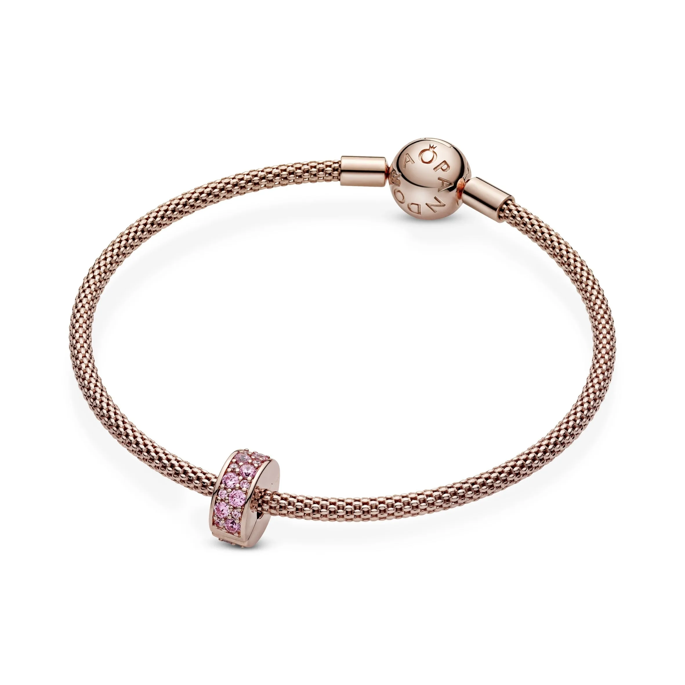 PANDORA Rose clip with pink cubic zirconia and silicone grip