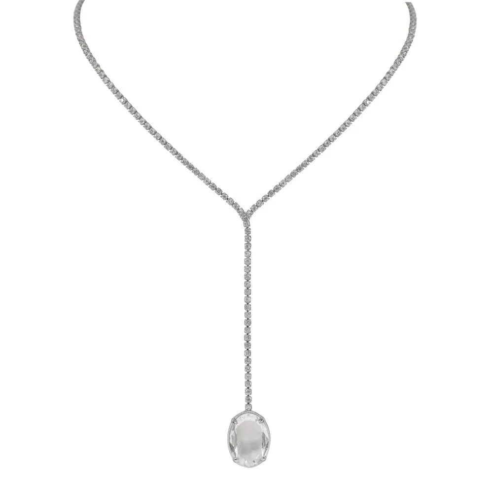 Park Lane Cubic Zirconia Glass Stone Rhodium Plated Necklace