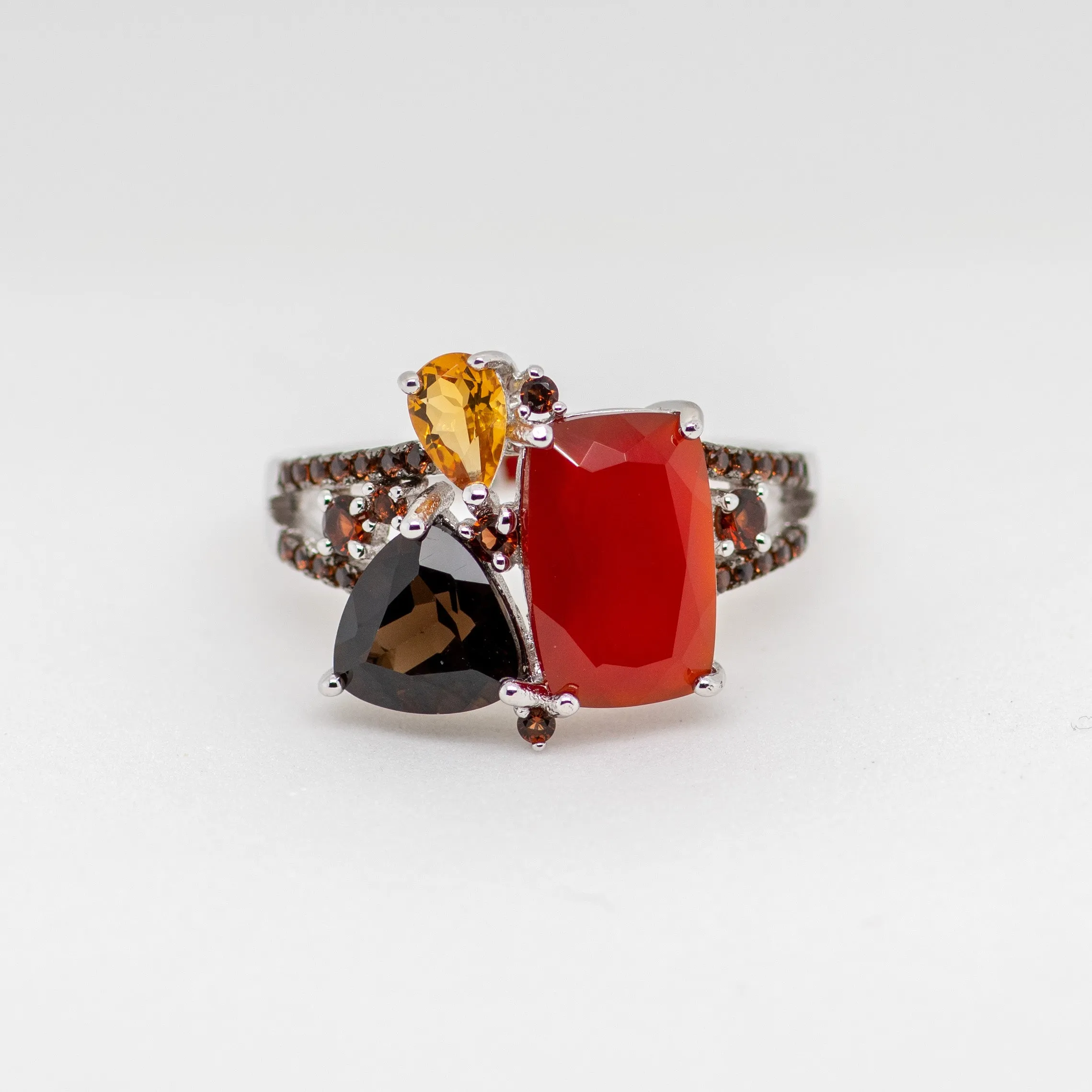 Phoenix Carnelian Quartz Citrine Ring in Sterling Silver