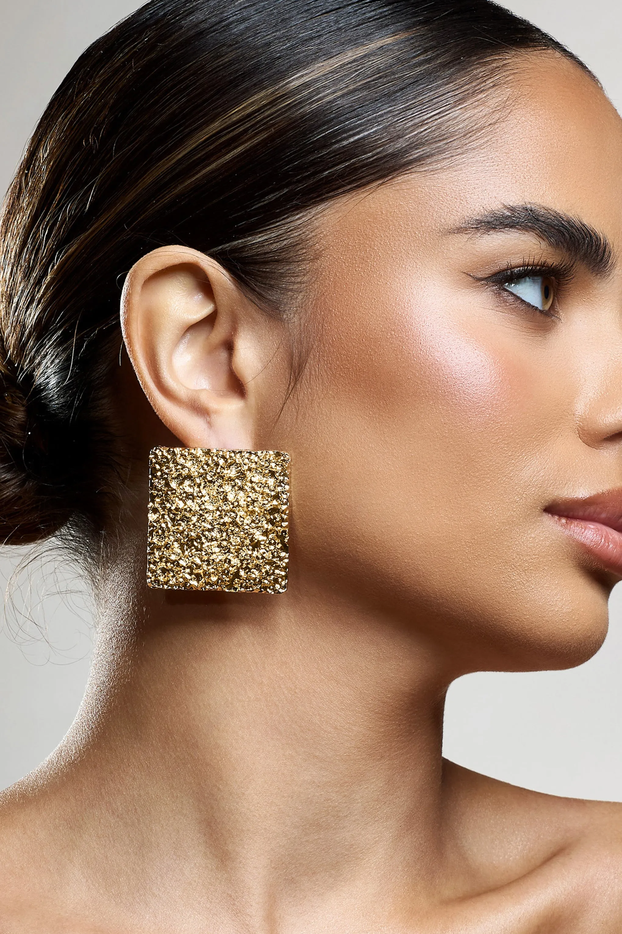 Pixel | Gold Square Hammered Earrings