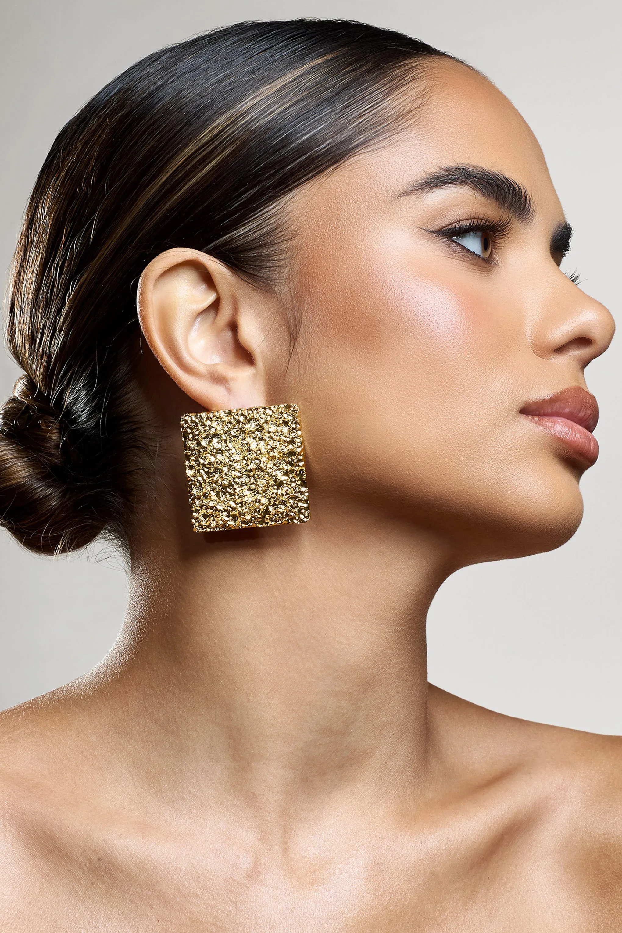 Pixel | Gold Square Hammered Earrings