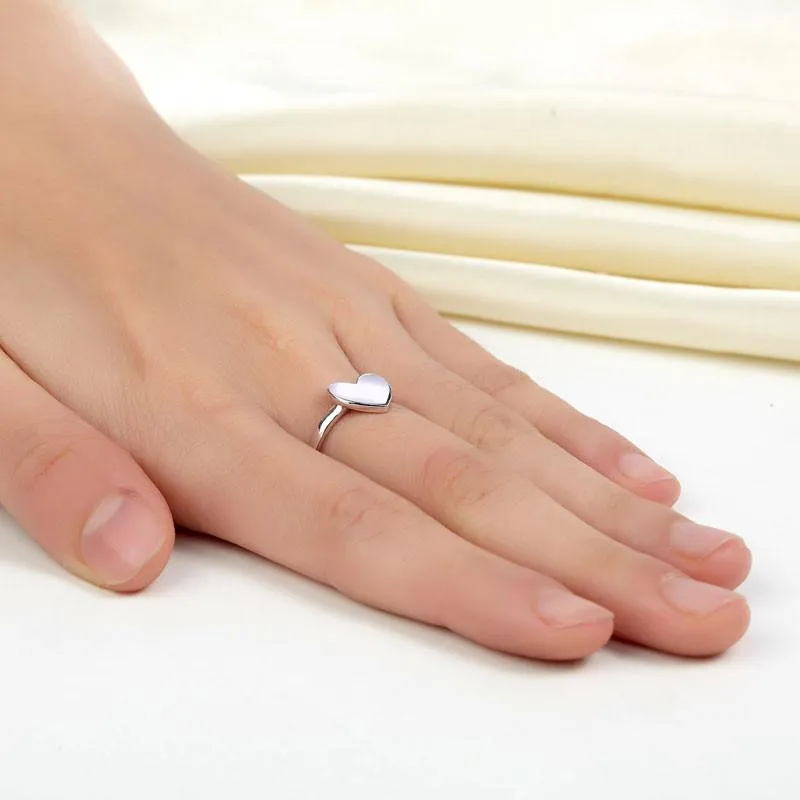 Plain Solid 925 Sterling Silver Ring Heart Fashion Trendy Stylish