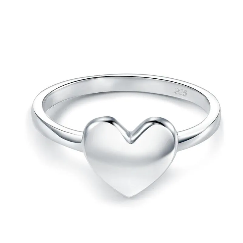 Plain Solid 925 Sterling Silver Ring Heart Fashion Trendy Stylish