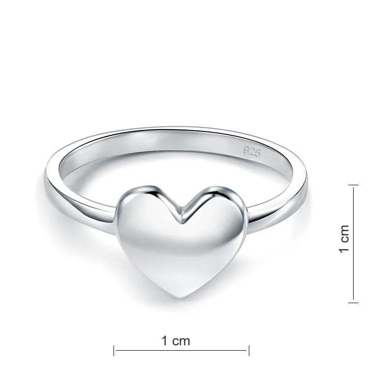 Plain Solid 925 Sterling Silver Ring Heart Fashion Trendy Stylish