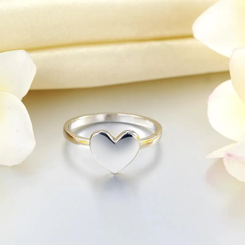 Plain Solid 925 Sterling Silver Ring Heart Fashion Trendy Stylish