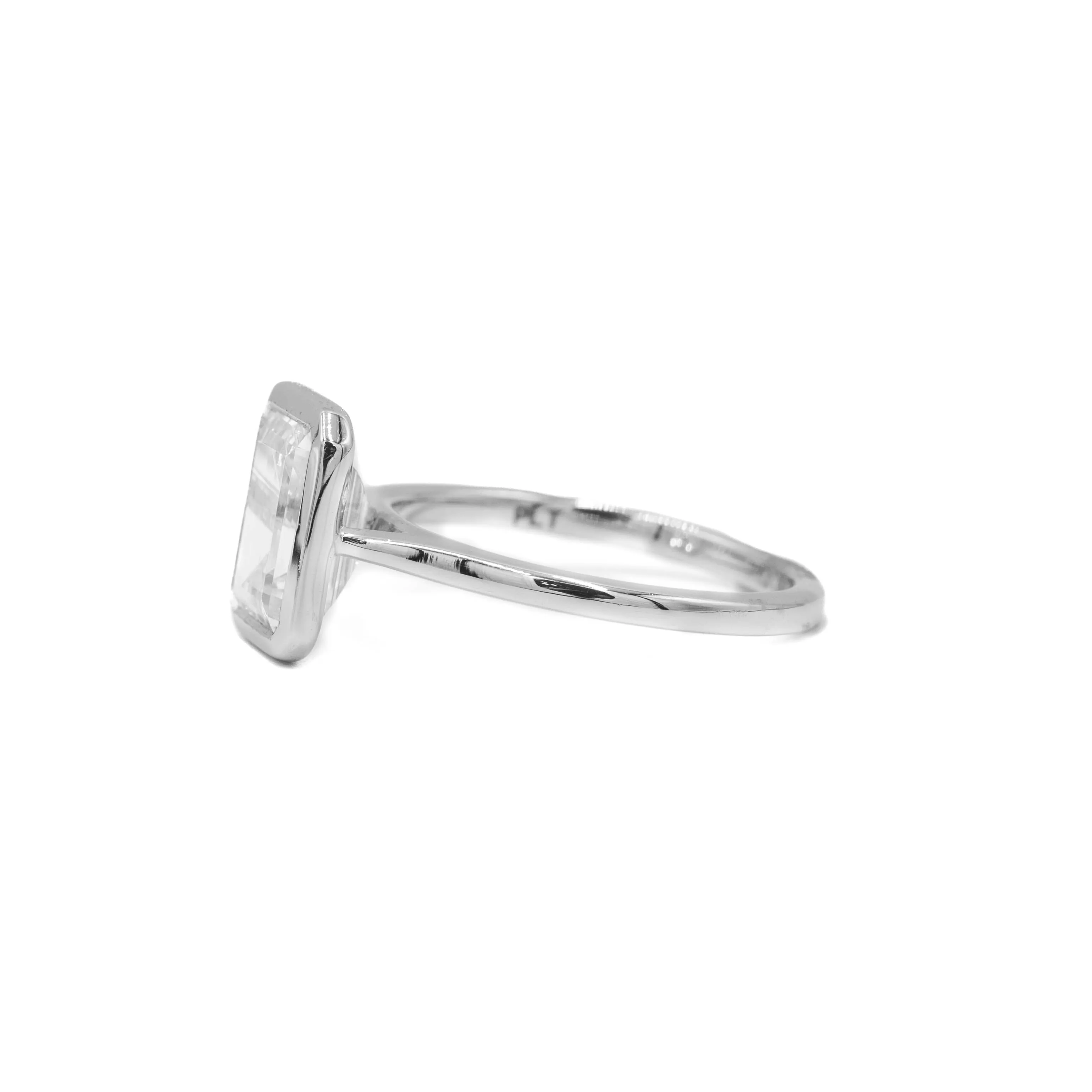 Platinum Emerald-Cut Diamond Bezel Ring