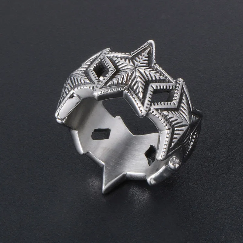 Punk Style Titanium Steel Five-Pointed Star Ring for Trendy Men