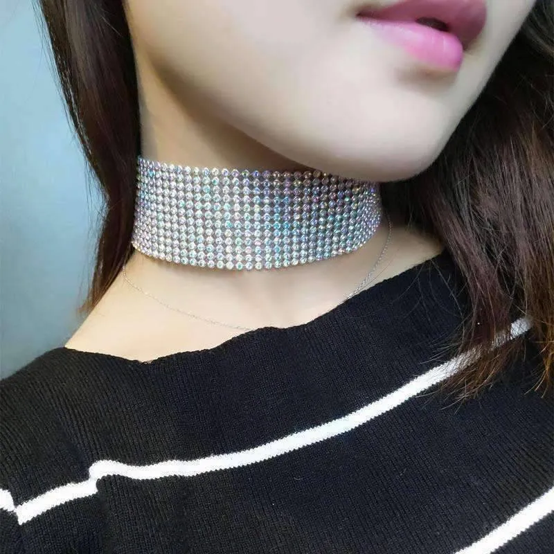 Rainbow Jeweled Rhinestone Choker in Four Sizes