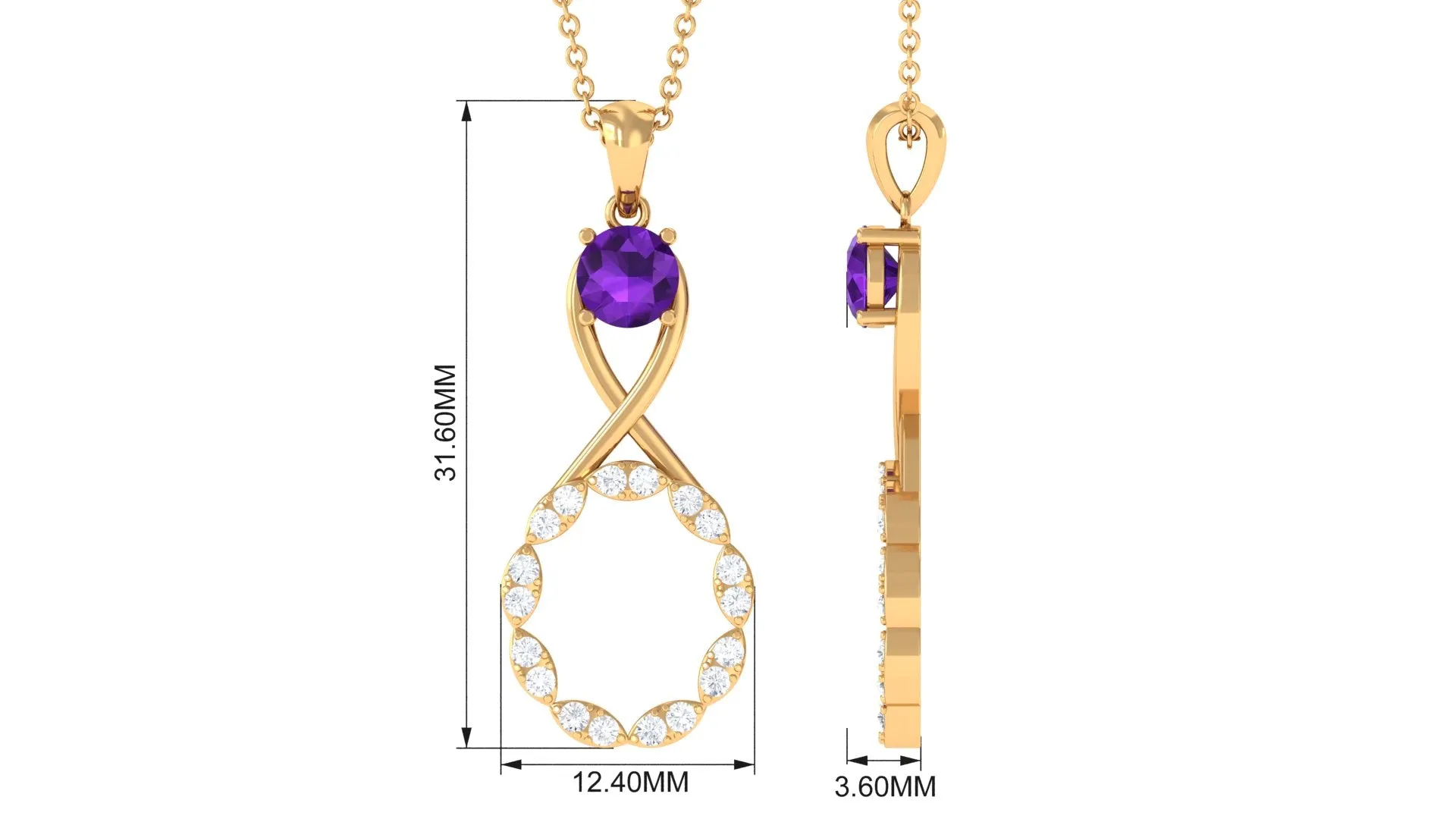 Real Amethyst Infinity Drop Pendant Necklace with Diamond