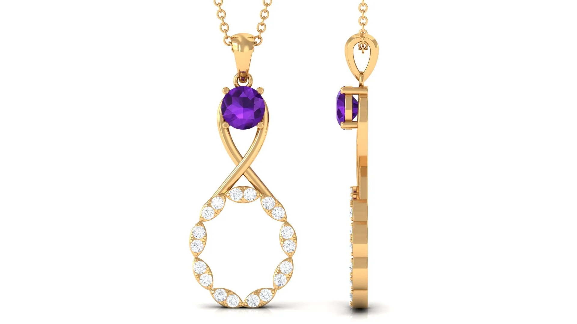 Real Amethyst Infinity Drop Pendant Necklace with Diamond