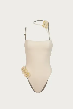 Rosette Choker One Piece (Faux Suede Cream/Cream)