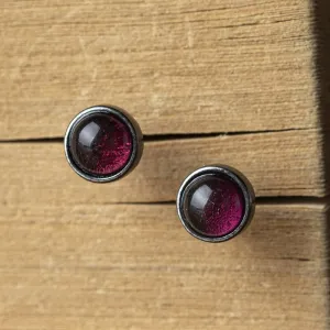 Round Wine Stone Sterling Silver Earrings