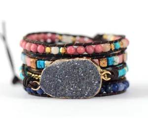 SALE - Druzy Bracelet in Natural Square Shaped Rhodonite Jasper Stones