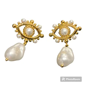 Secretly Posh Gold Plated & Pearl Style Eye Earrings