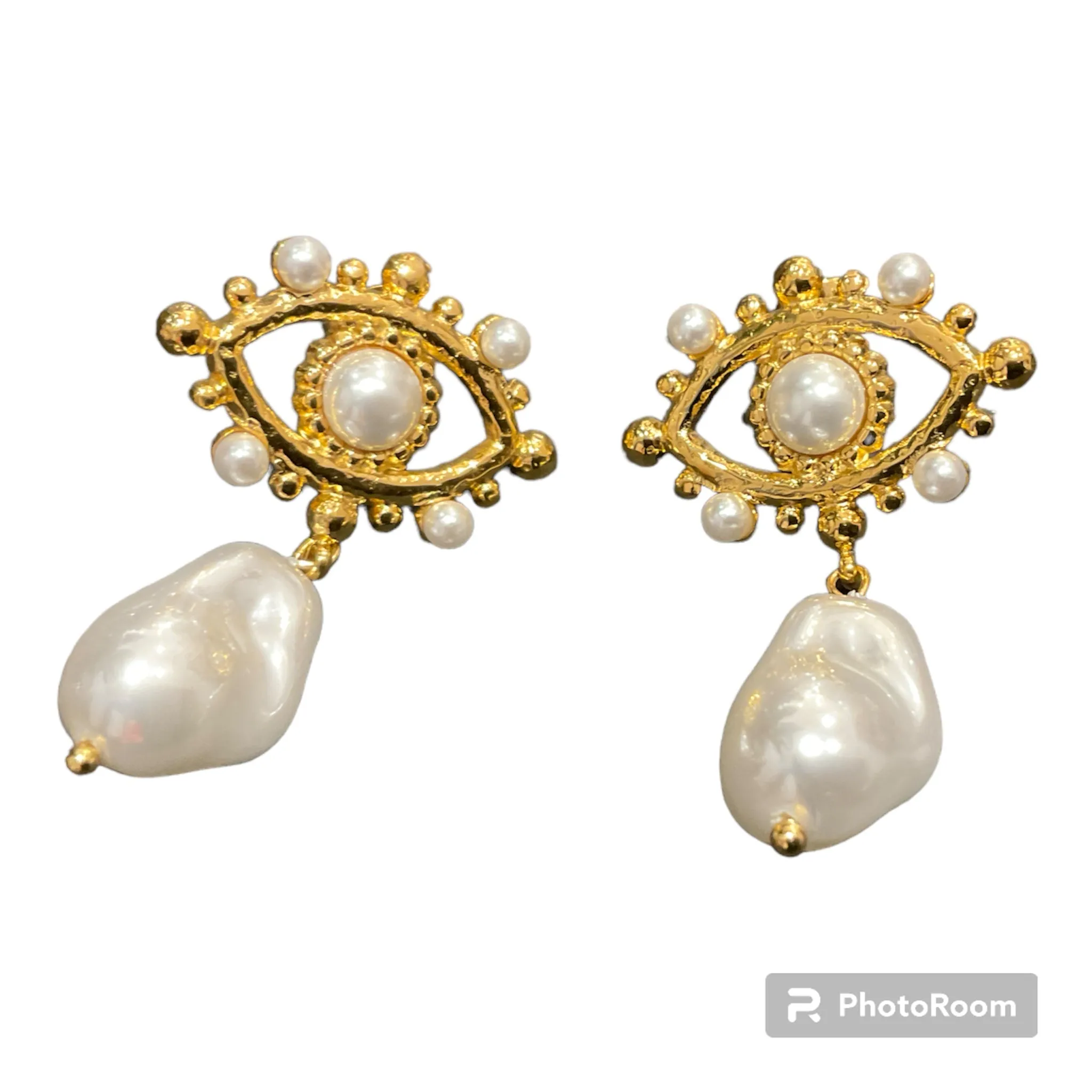 Secretly Posh Gold Plated & Pearl Style Eye Earrings