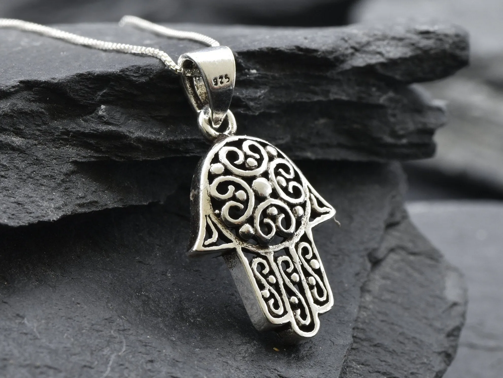 Silver Hamsa Pendant - Symbolic Necklace- Silver Hand Pendant