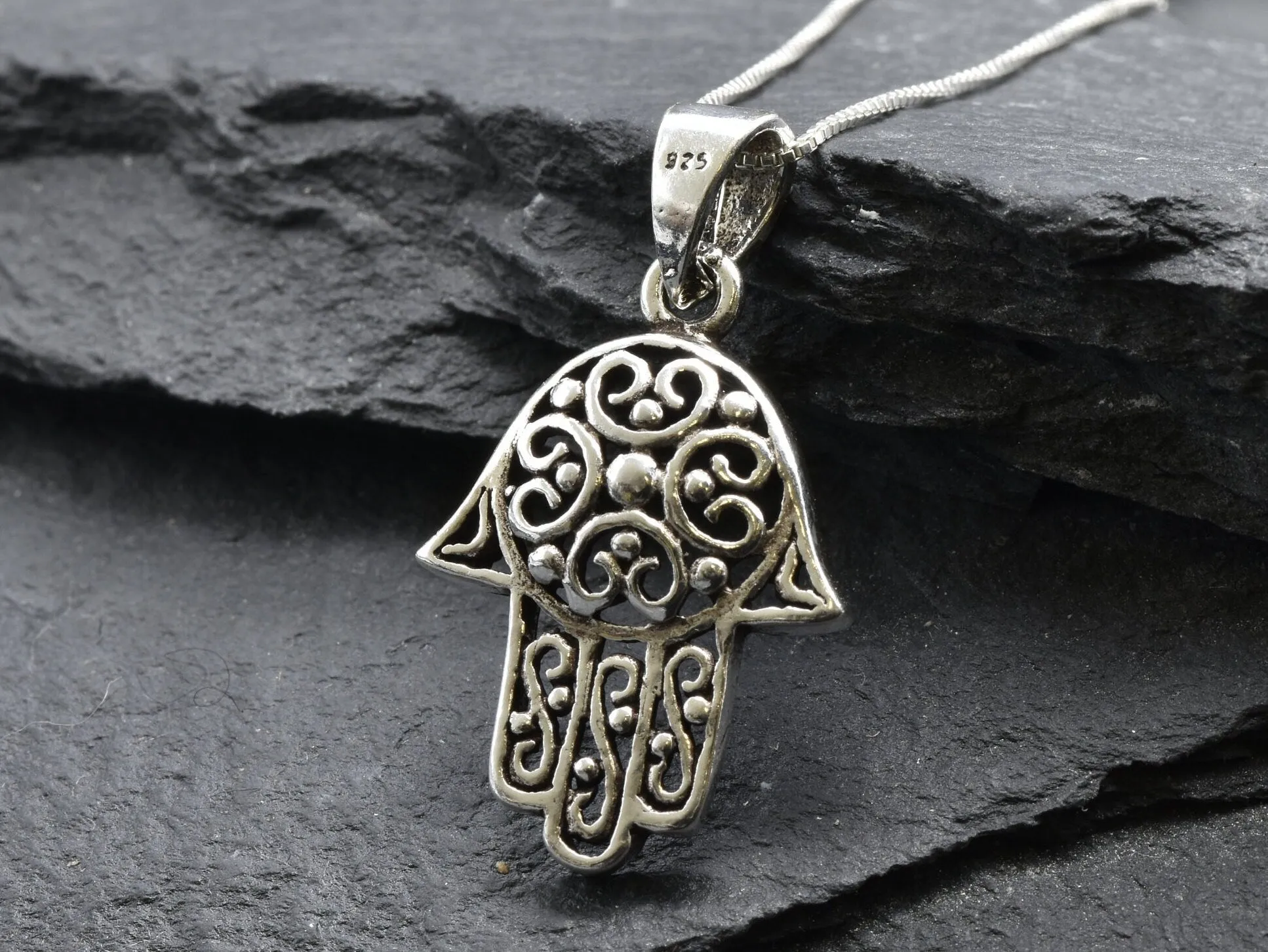 Silver Hamsa Pendant - Symbolic Necklace- Silver Hand Pendant