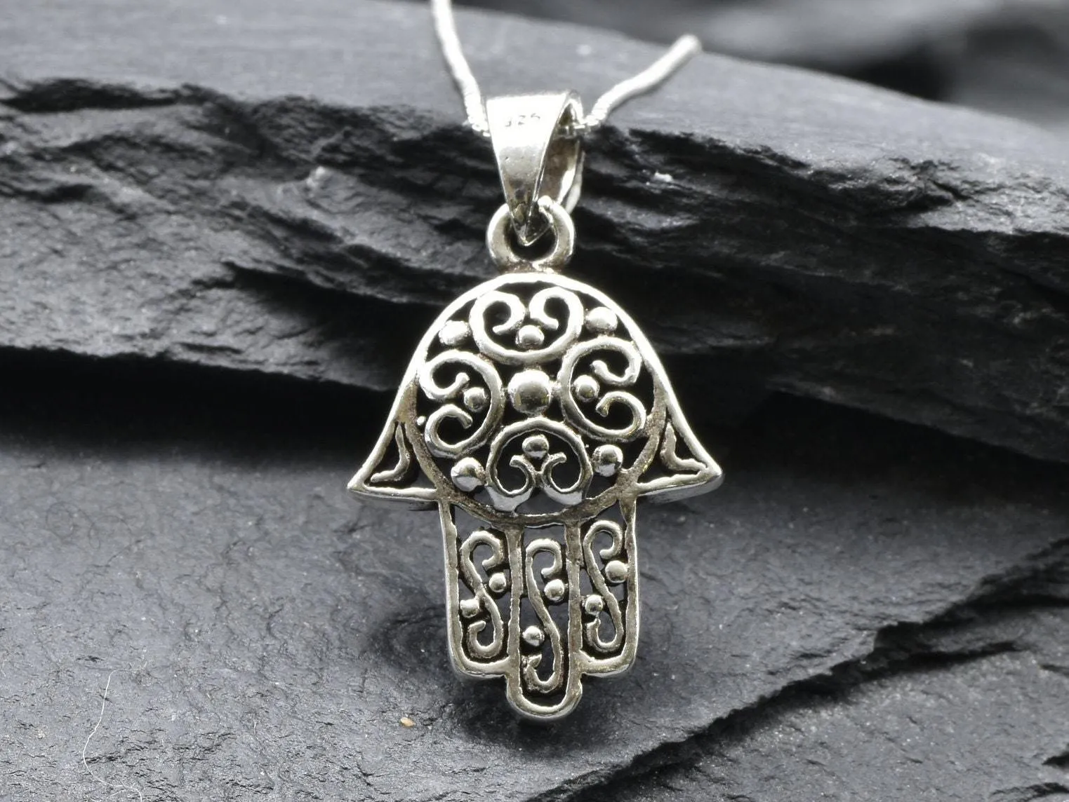 Silver Hamsa Pendant - Symbolic Necklace- Silver Hand Pendant