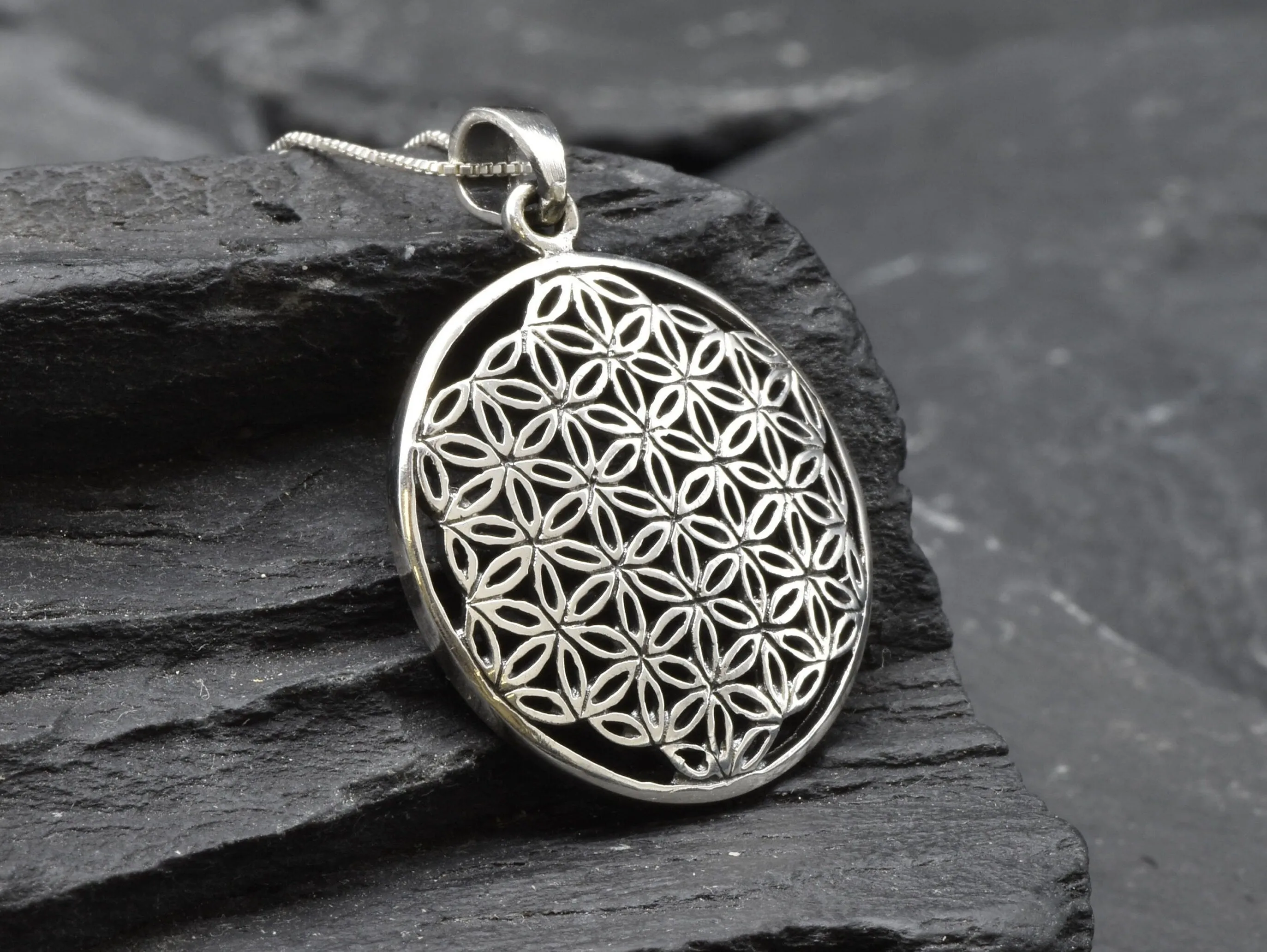 Silver Mandala Pendant - Flower Of Life Necklace - Silver Statement Necklace