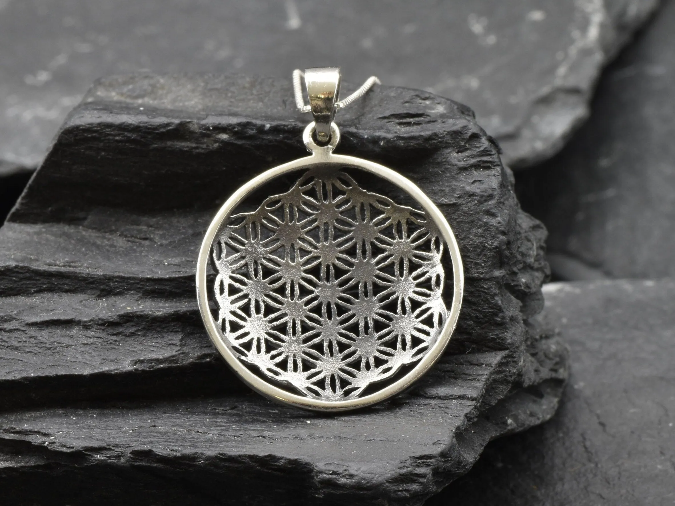 Silver Mandala Pendant - Flower Of Life Necklace - Silver Statement Necklace