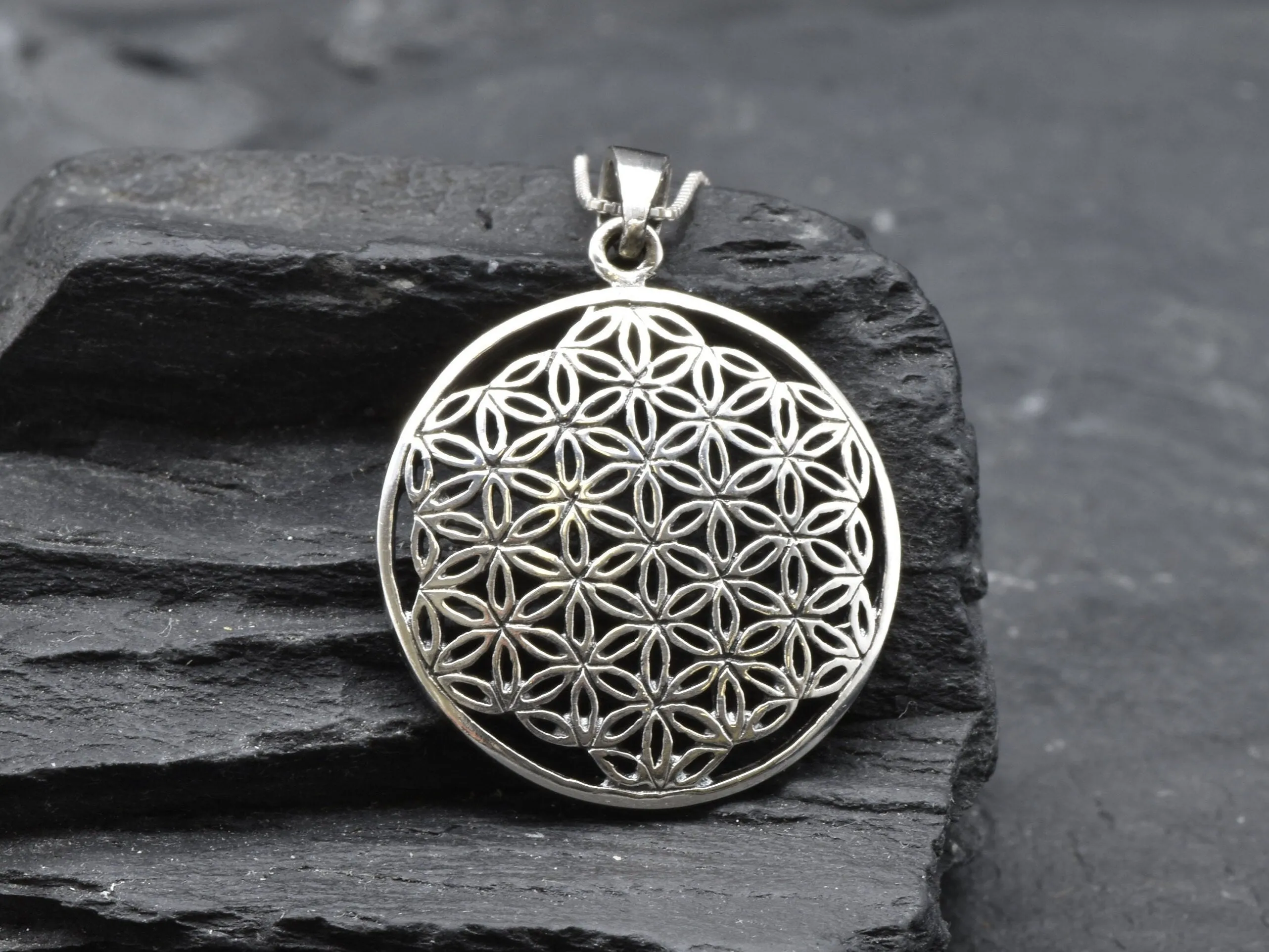 Silver Mandala Pendant - Flower Of Life Necklace - Silver Statement Necklace