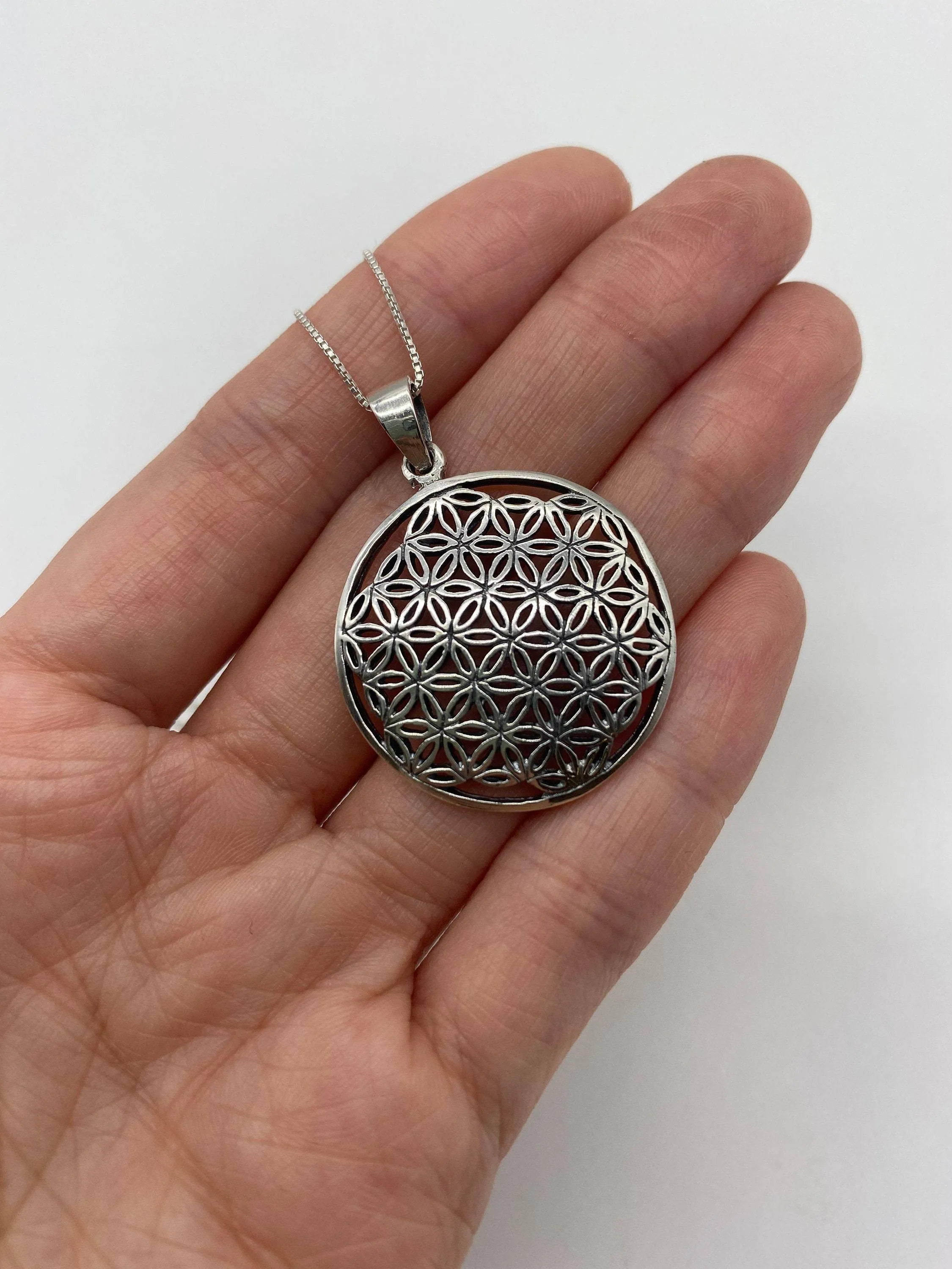 Silver Mandala Pendant - Flower Of Life Necklace - Silver Statement Necklace