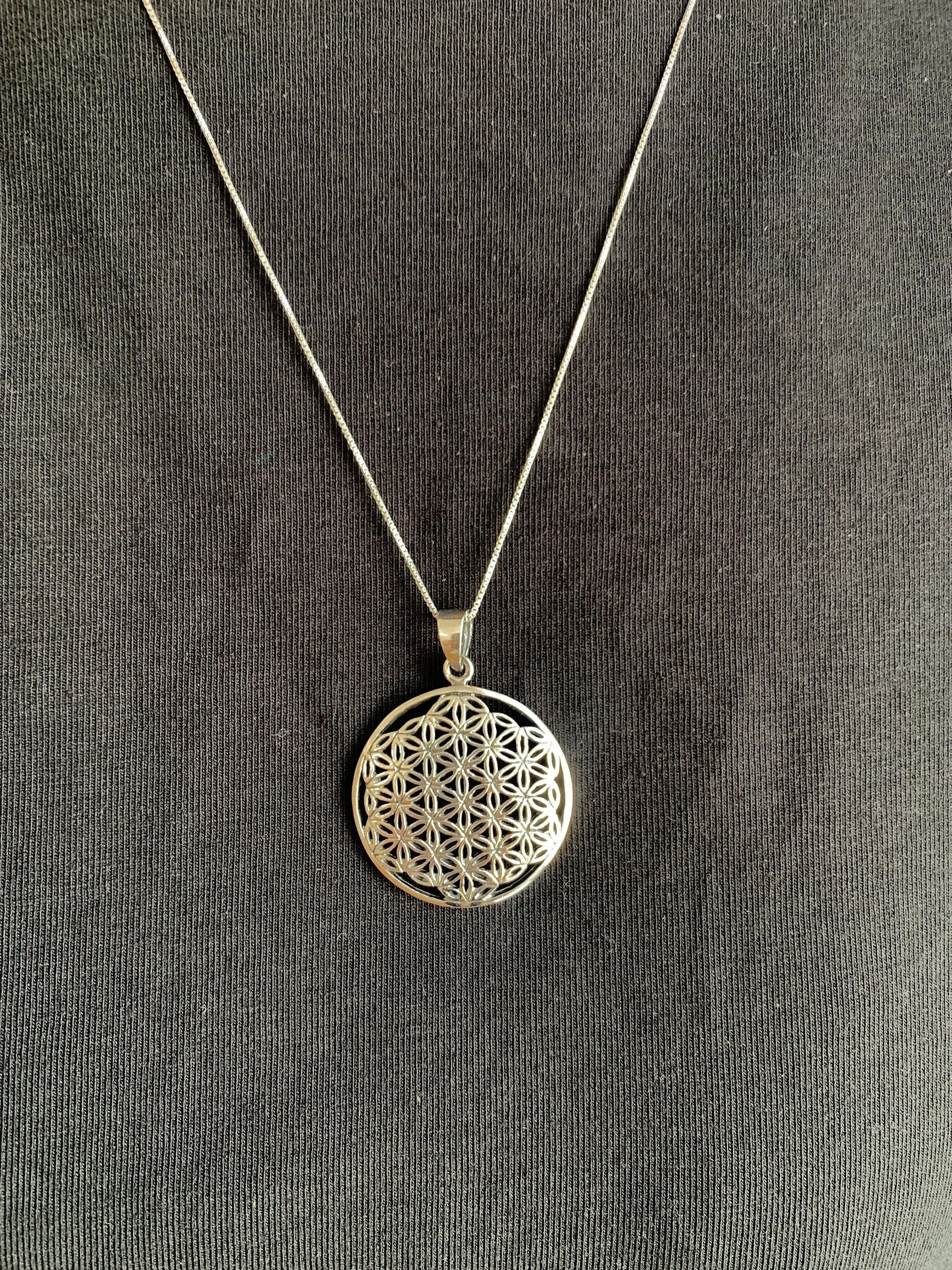 Silver Mandala Pendant - Flower Of Life Necklace - Silver Statement Necklace