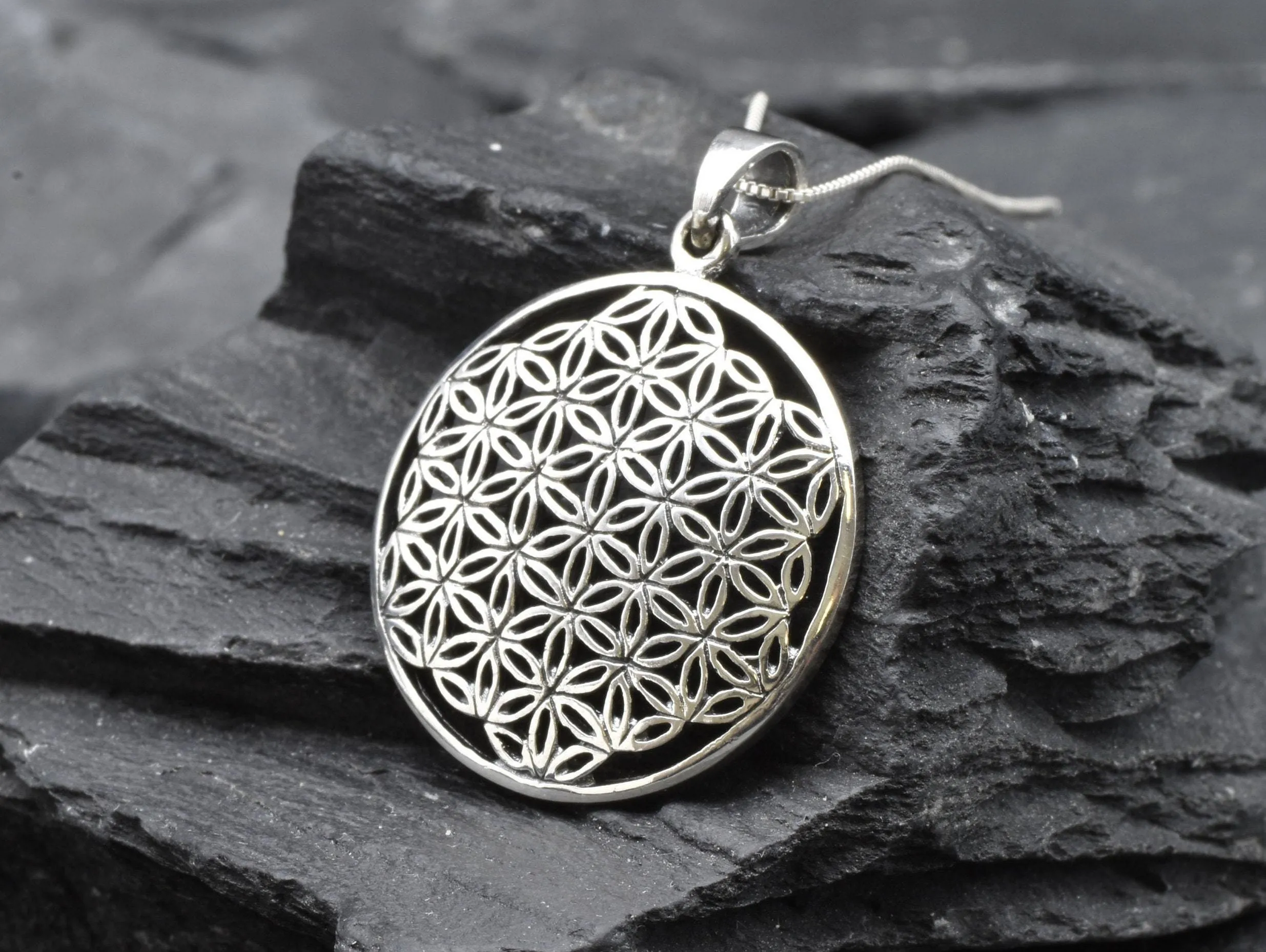 Silver Mandala Pendant - Flower Of Life Necklace - Silver Statement Necklace