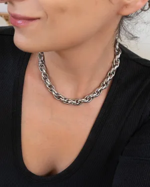 Silver Twisted Oval Chunky Chain Choker